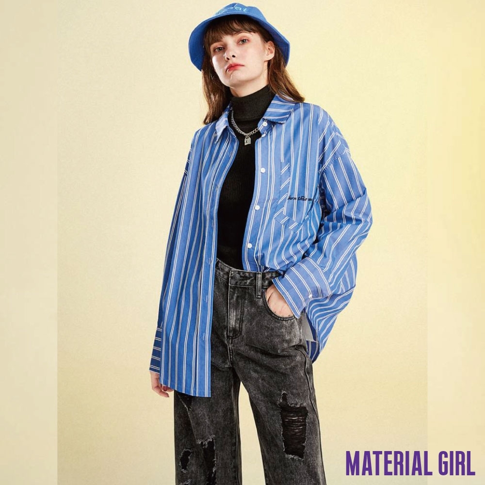 MATERIAL GIRL 刷破高腰直筒牛仔褲 【91321】