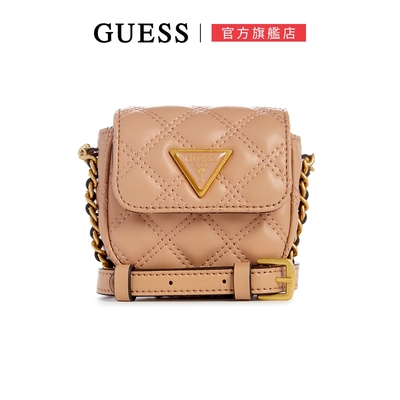 【GUESS】經典菱格金屬鍊條斜背包-咖