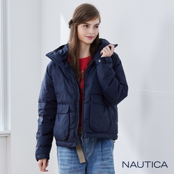 Nautica女裝 品牌LOOGO保暖連帽外套-深藍