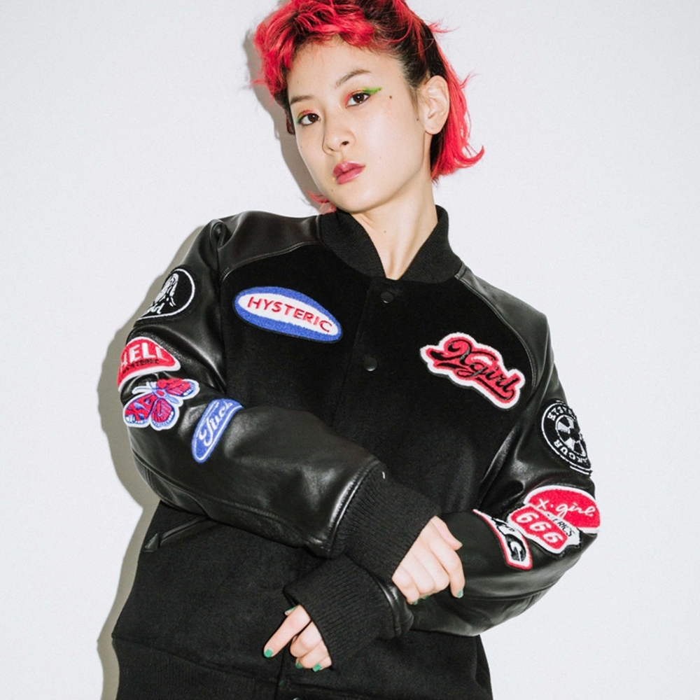 X-girl x HYSTERIC GLAMOUR VARSITY JACKET聯名棒球外套-黑| Yahoo奇摩