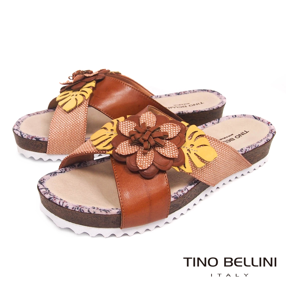 Tino Bellini 巴西進口多層次立體繁花厚底涼拖鞋 _ 棕