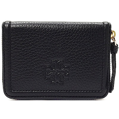 TORY BURCH THEA 經典LOGO牛皮拉鍊零錢包-黑色