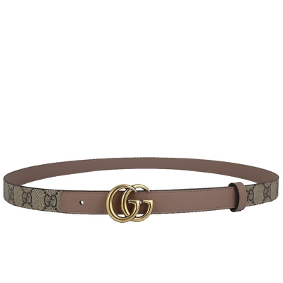 GUCCI Marmont 粉灰色雙G窄版防水布牛皮皮帶(90cm)