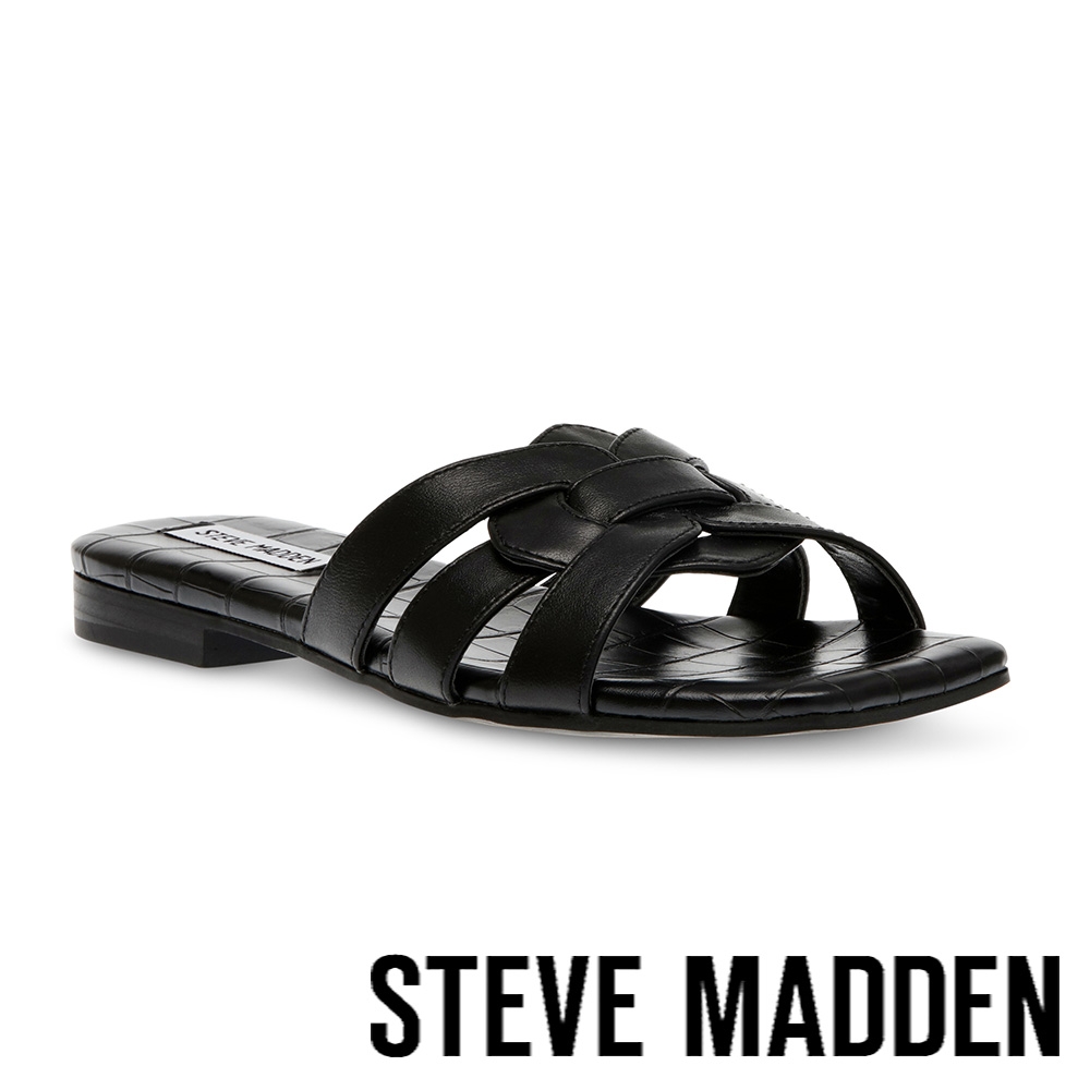 STEVE MADDEN-VCAY 編織皮質平底涼拖鞋-黑色