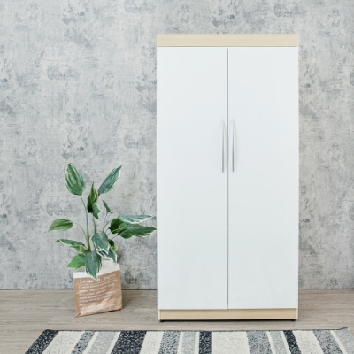 Birdie南亞塑鋼-3尺二門塑鋼衣櫃(白橡色+白色)-91x59.5x189cm