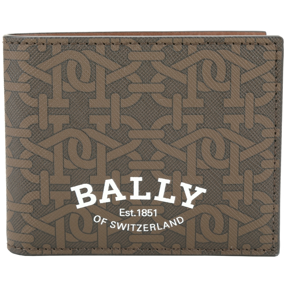 BALLY Bevye B字交織老花帆布拼接單鈔層短夾(咖啡色)