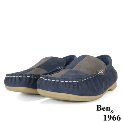 Ben&1966高級頭層磨砂牛皮流行方格休閒鞋-藍(206091)
