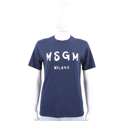 MSGM 童裝 油漆塗鴉字母純棉深藍色短袖TEE T恤