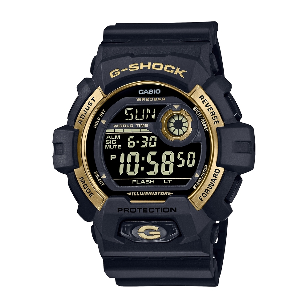 CASIO卡西歐 G-SHOCK 黑金 黑色反轉液晶 G-8900GB-1_52.5mm