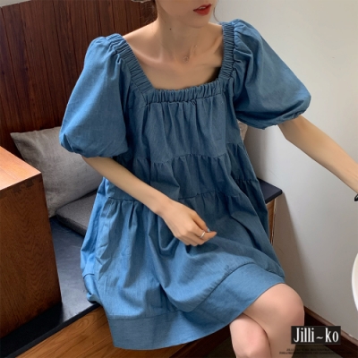 JILLI-KO 類單寧色多層連衣裙- 藍色