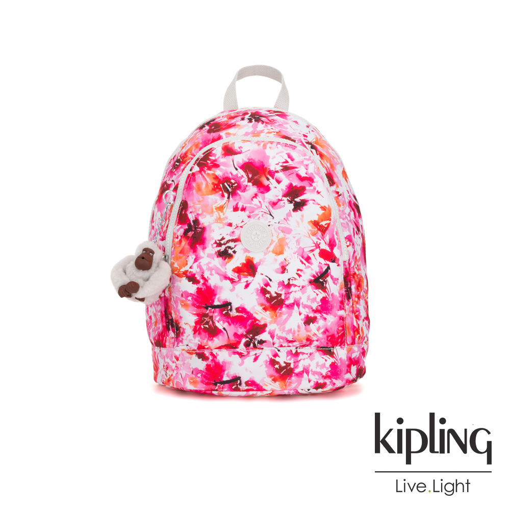 Kipling 絢麗水彩花卉雙拉鍊後背包-YARETZI