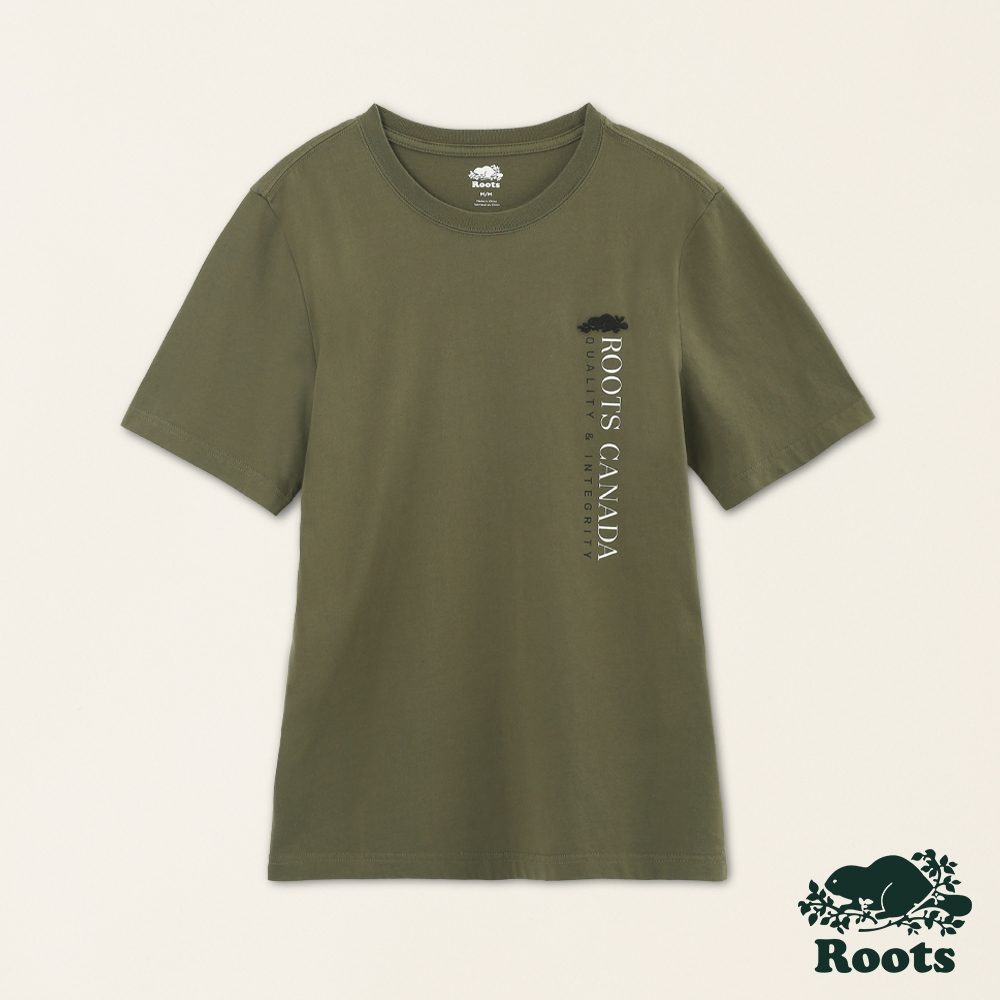 Roots男裝-舒適生活系列 文字LOGO厚磅有機棉短袖T恤-綠色