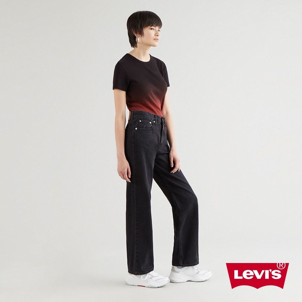 Levis 女款 復古中腰直筒牛仔寬褲 / 天絲棉 / 黑色基本款