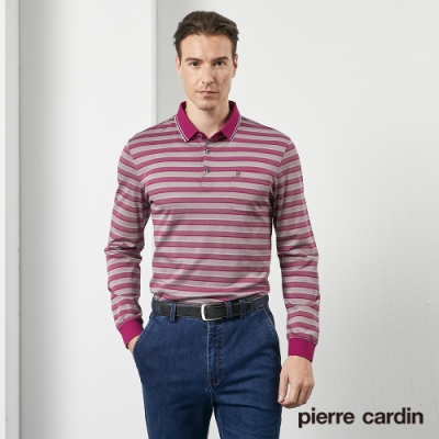 Pierre Cardin皮爾卡登 男款 網眼橫條長袖polo衫-紫紅色(5205207-28)