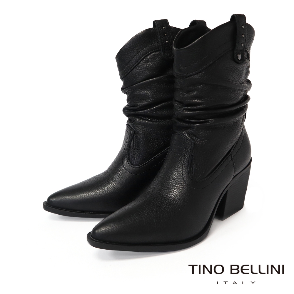 Tino Bellini 巴西進口時尚抓皺尖頭短靴FWUT005(黑色)