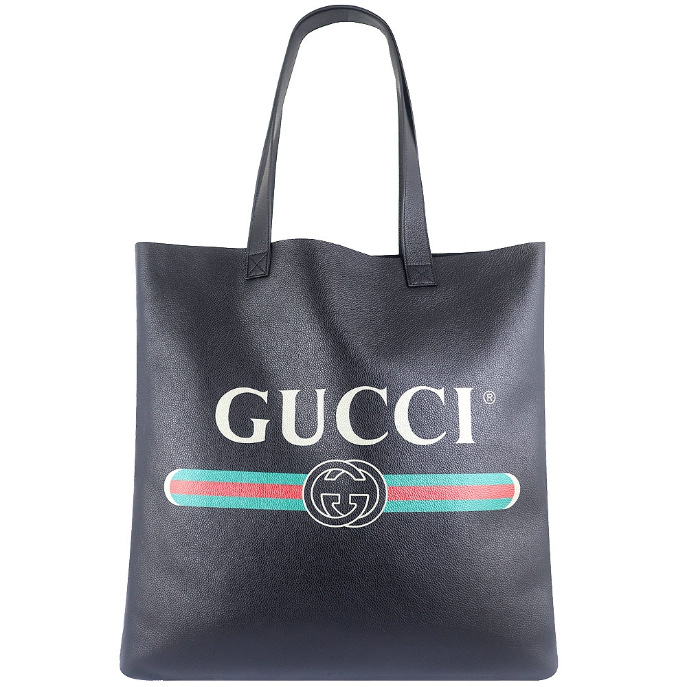 GUCCI Print 黑色品牌標誌印刷圖騰大型托特包