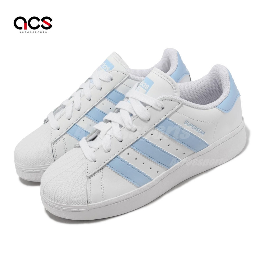 adidas 休閒鞋Superstar XLG W 女鞋白水藍皮革貝殼頭鋸齒三線三葉草愛