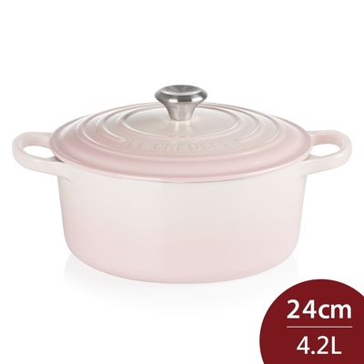 Le Creuset 典藏圓形鑄鐵鍋 24cm 4.2L 貝殼粉 法國製