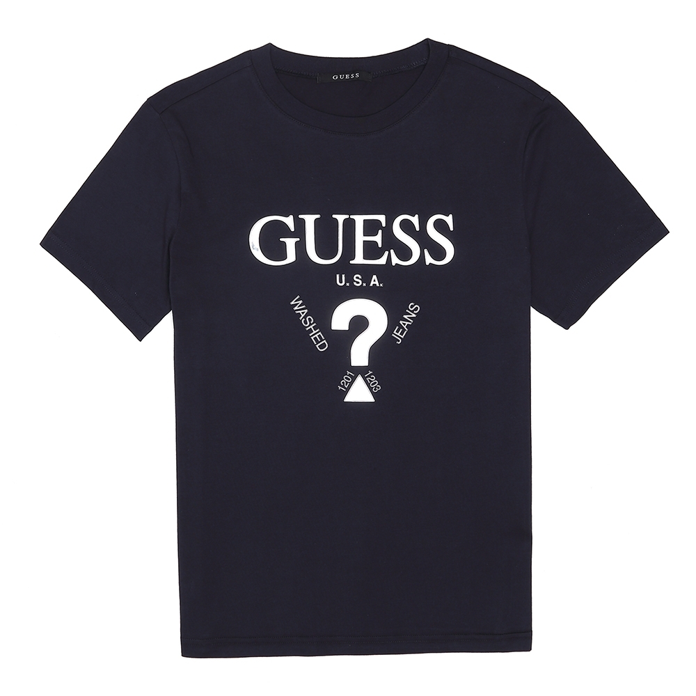 GUESS-女裝-閃銀立體倒三角LOGO短T,T恤-藍 原價1290