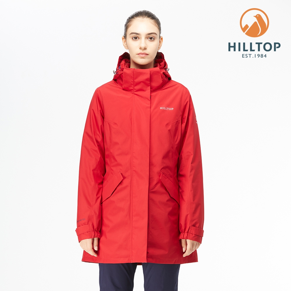Hilltop 山頂鳥女款GORE-TEX防水透氣2合1保暖科技棉長大衣H21F18紅 