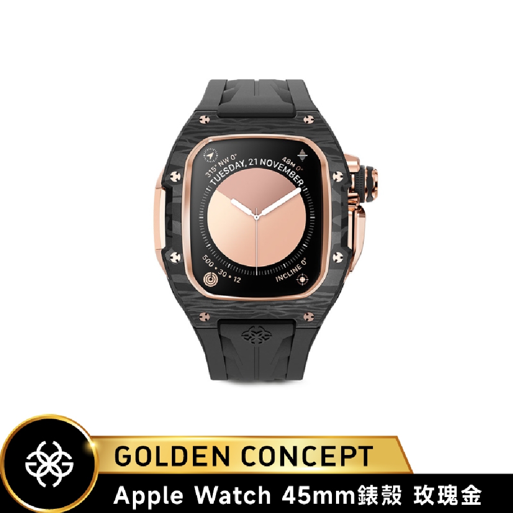 【Golden Concept】Apple Watch 45mm錶殼 玫瑰金錶框 黑橡膠錶帶 WC-RSCIII45-BK-RGC