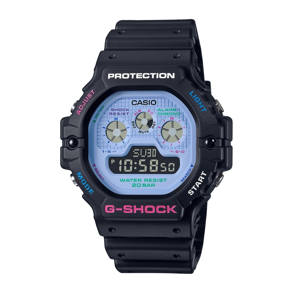 CASIO卡西歐 G-SHOCK 繽紛撞色 夜間霓虹 DW-5900DN-1_46.8mm