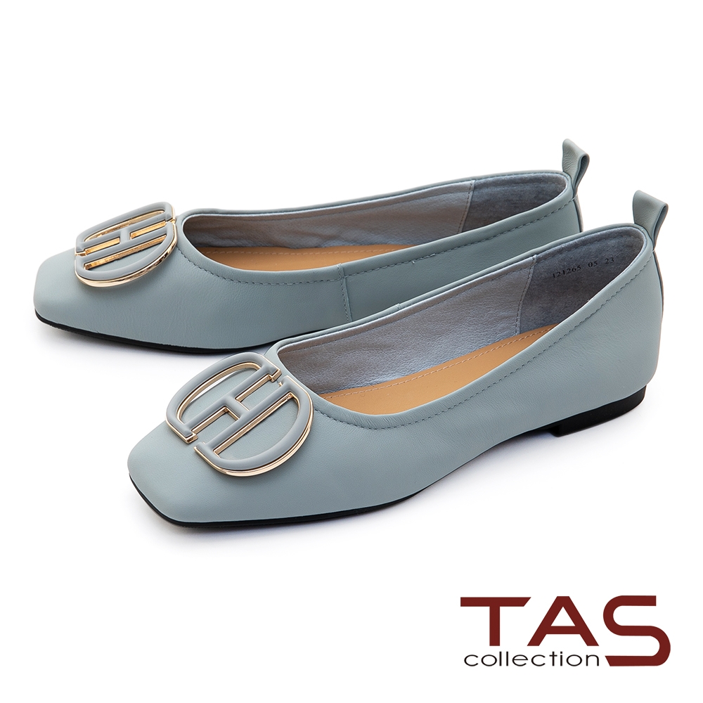 TAS造型飾釦平底娃娃鞋–天空藍