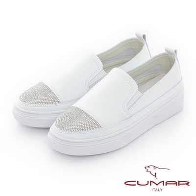【CUMAR】鞋頭排鑽厚底懶人休閒鞋-白