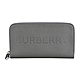 BURBERRY英文烙印LOGO質感粒面牛皮12卡拉鍊長夾(灰) product thumbnail 1