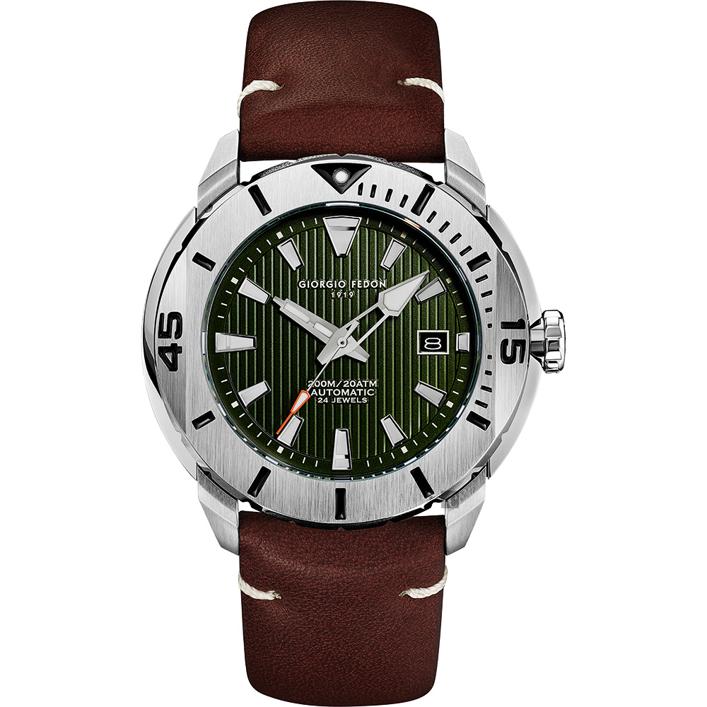 GIORGIO FEDON 1919 海洋系列200米機械錶-綠x咖啡皮帶/47mm