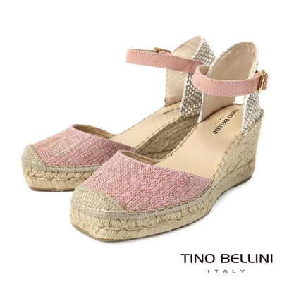 TINO BELLINI 西班牙進口布面草編楔形涼鞋FSOT018(粉紅)