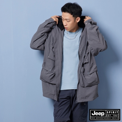 JEEP 男裝 防潑水刷毛保暖連帽外套-灰色