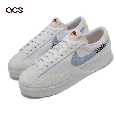 Nike 休閒鞋 Blazer Low Platform 女鞋 經典款 厚底 增高 昆蟲圖騰 球鞋穿搭 白 藍 DJ6376100