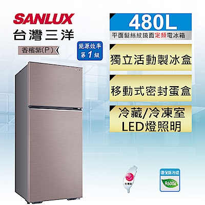 SANLUX台灣三洋 480L 1級定頻2門鏡面電冰箱 SR-C480B1-P