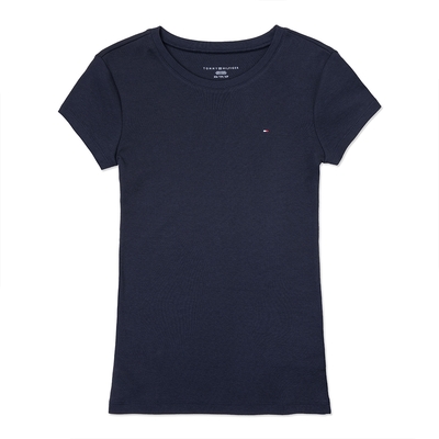 Tommy Hilfiger 熱銷圓領刺繡Logo素面短袖T恤(女)-深藍色