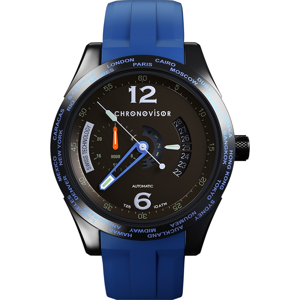 Chronovisor Watch 格樂威治 PIONEER系列 獨立三針機械腕錶-43mm藍 CVGM7102-R-BE
