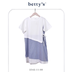 betty’s專櫃款　直條紋拼接綁帶長版T-shirt(共二色)