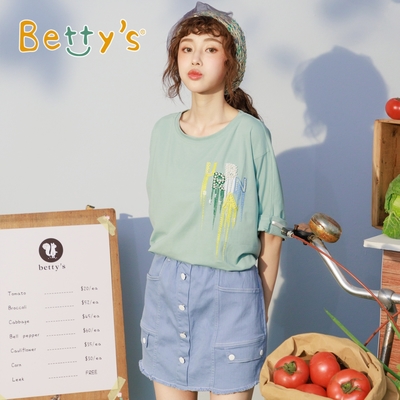 betty’s專櫃款　排釦香蕉繡線口袋牛仔褲裙(淺藍)