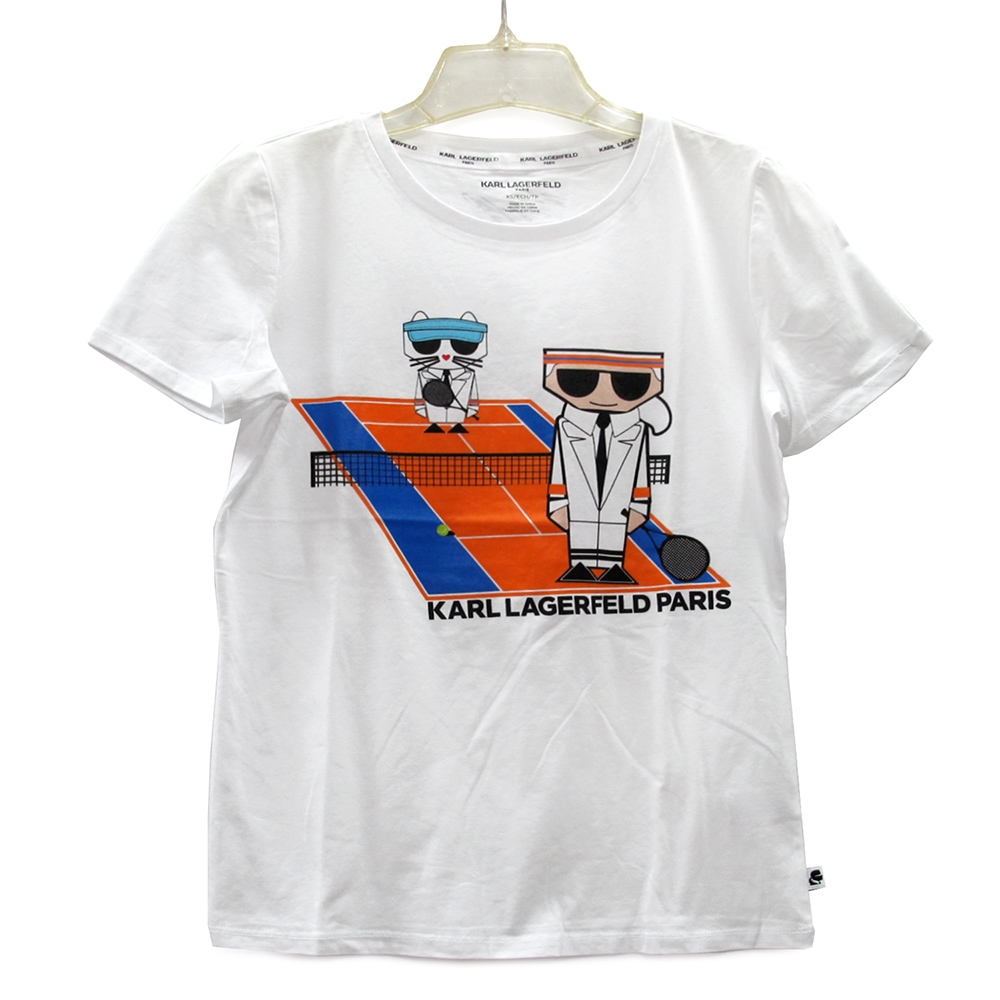 Karl Lagerfeld 卡爾與貓的網球圓領短袖上衣(白色)
