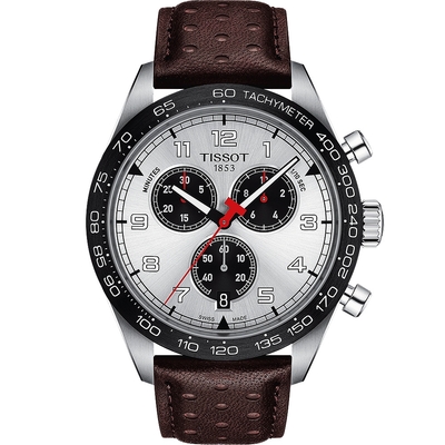 TISSOT 天梭 官方授權 PRS516 賽車計時石英手錶 新春送禮-銀x咖啡/45mm T1316171603200