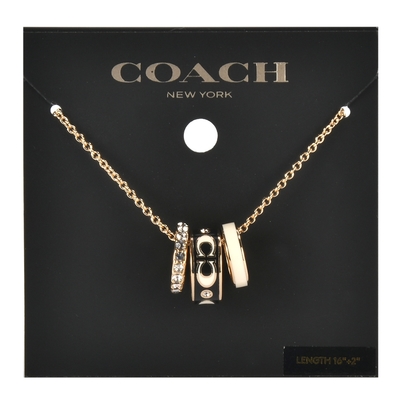 COACH 經典滿版C字LOGO三環造型搪瓷水晶鑲鑽項鍊-米白/黑色