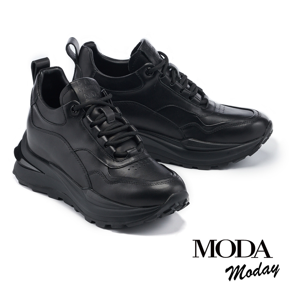休閒鞋 MODA MODAY 街頭潮感層次牛皮厚底休閒鞋－黑