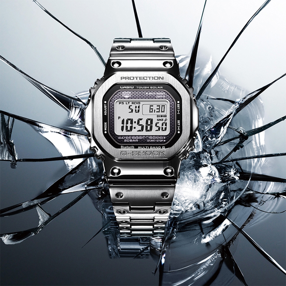 CASIO 卡西歐G-SHOCK 全金屬太陽能電波手錶年終送禮-銀GMW-B5000D-1