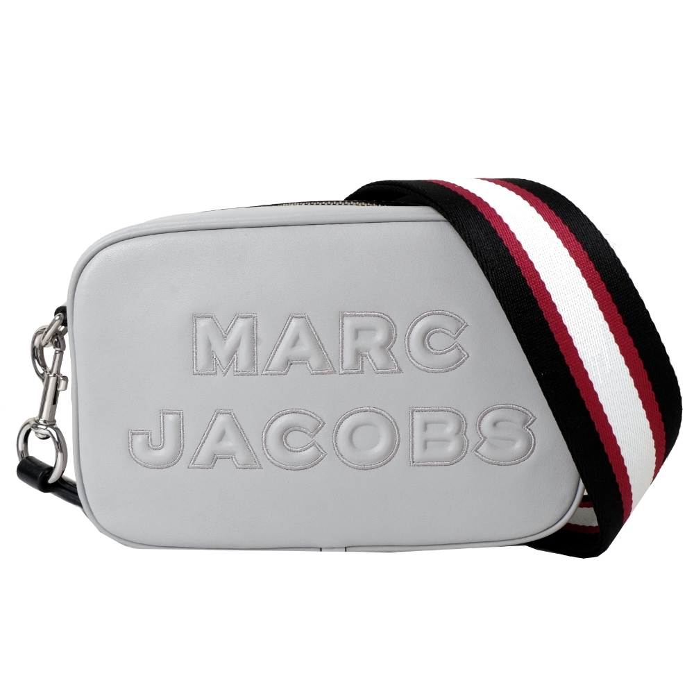 Marc Jacobs Mj 壓紋logo牛皮拉鍊寬背帶相機包 極致灰 斜背包 鍊帶包 Yahoo奇摩購物中心