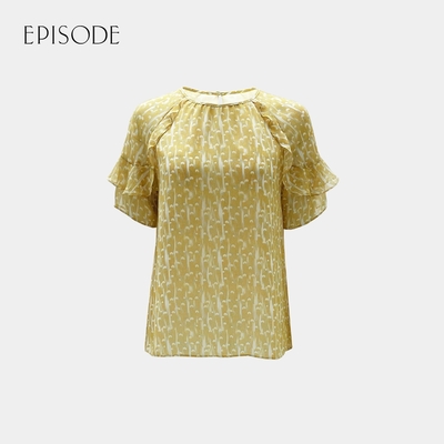 EPISODE - 優雅浪漫荷葉邊顯瘦短袖雪紡衫（黃）