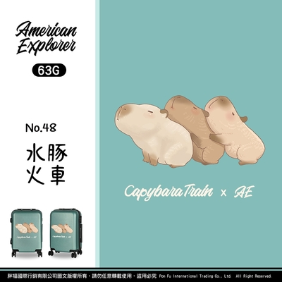 American Explorer 美國探險家 20吋 63G 行李箱 YKK防爆拉鍊 登機箱 旅行箱(水豚火車)(童趣系列)