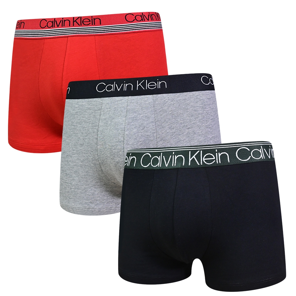 Calvin Klein Cotton 3 Pk 男內褲 棉質舒適彈力 平口/四角褲 CK內褲-黑、灰、紅 三入組