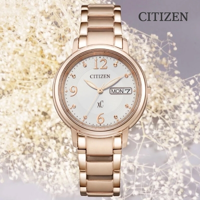 CITIZEN 星辰 xC 亞洲限定款 光動能淑女腕錶-32.5mm 櫻花粉紅金 EW2426-54A