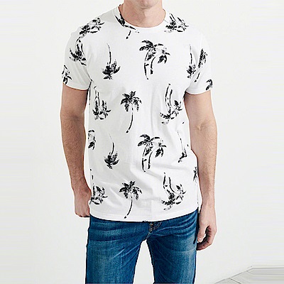 海鷗 Hollister HCO 夏日風情椰子樹印刷設計短袖T恤-白色