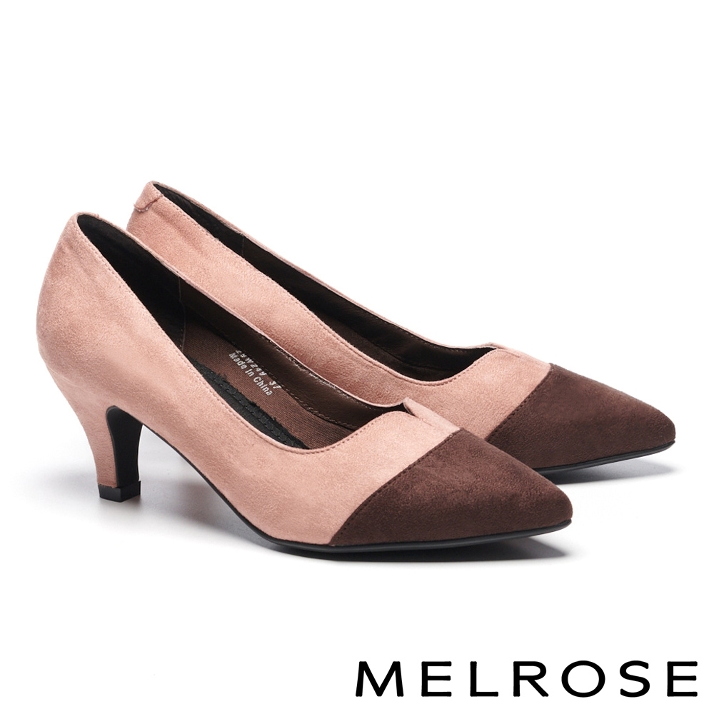 高跟鞋 MELROSE 質感時尚純色拼接尖頭高跟鞋－粉
